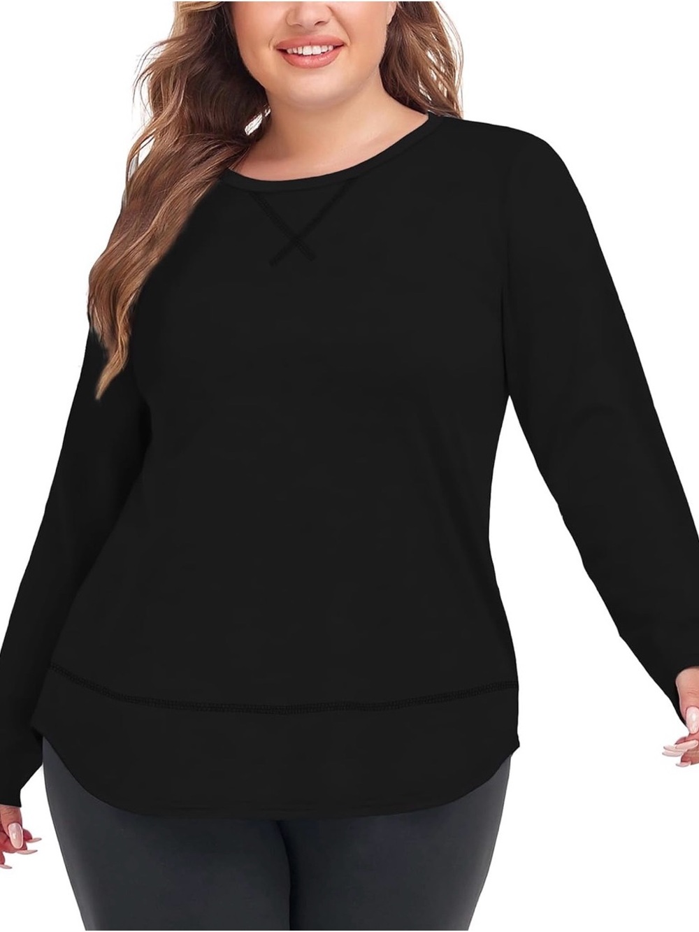 COOTRY Plus Size Black Crewneck Long Sleeve Activewear Shirt Amazon 4X